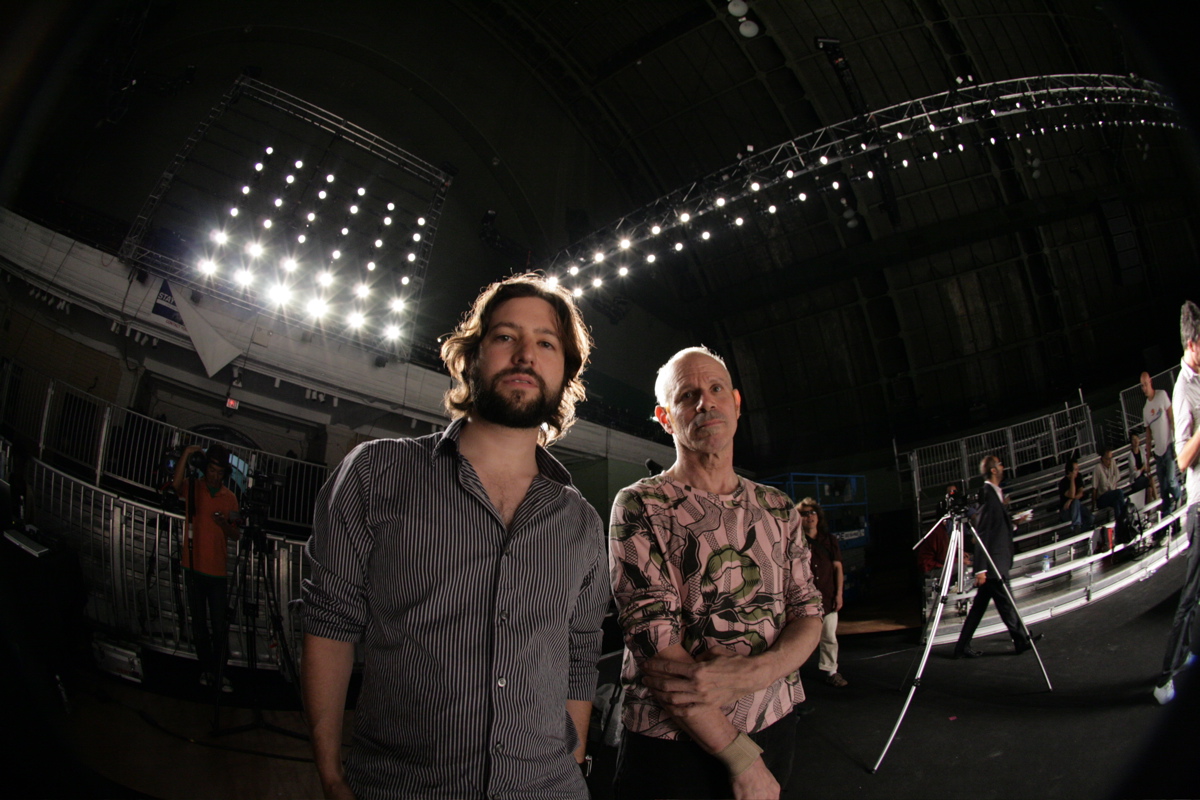 Jarred Alterman with Charles Atlas at the Marc Jacobs fashion show